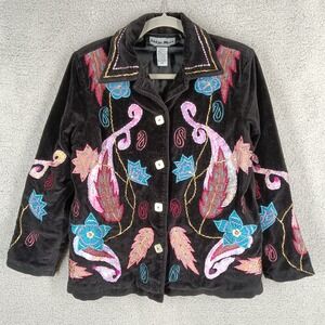 Indigo Moon Vintage Women's XS Embroidered‎ Velvet Jacket Bohemian Festival Coat